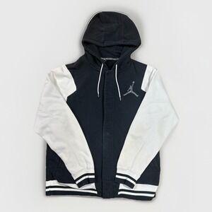 Jordan Hoodie Button Up Jumpman Sweatshirt Streetwear Black White Size L Men's